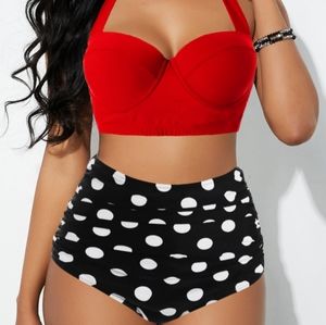 Retro bathing suit swimming swimsuit swimwear high waisted polkadot 2 piece